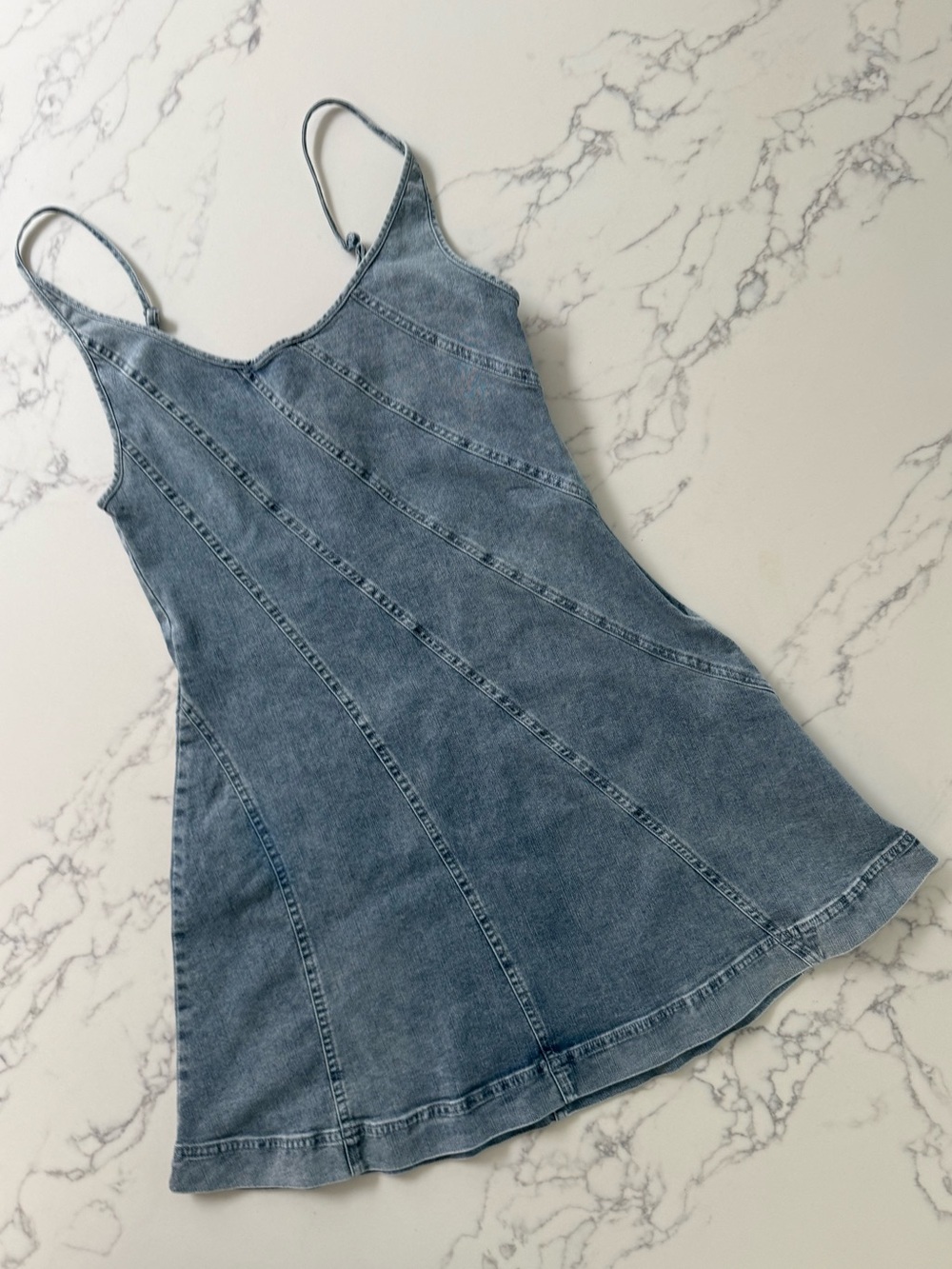 Mustard Seed Diagonal Seam Denim Mini Dress - Light Wash - Size Medium